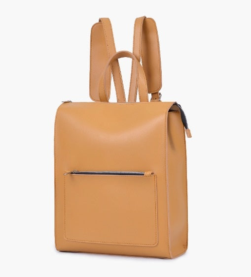 Yellow Leather Backpacks For women-Chic Zipper Closure Backpack 557-2