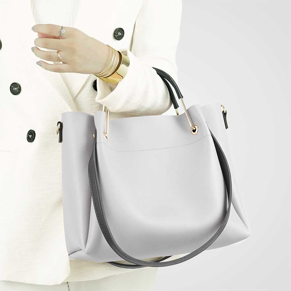 Grey 2 in 1 Ladies Tote Bag 8850-2