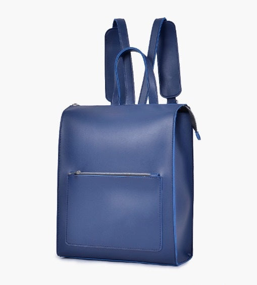 Blue  Leather Backpacks For women-Chic Zipper Closure Backpack 557-2