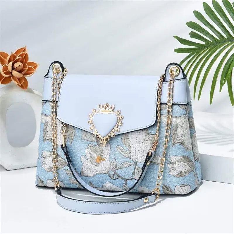 Ice Blue Heart Decor Flap Over Mini Crossbody Bag 8816-3