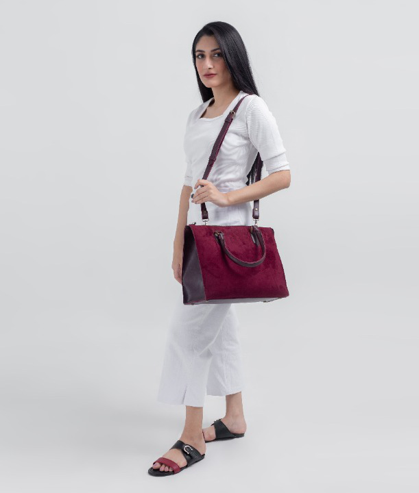 Maroon Velvet Handbag For Women