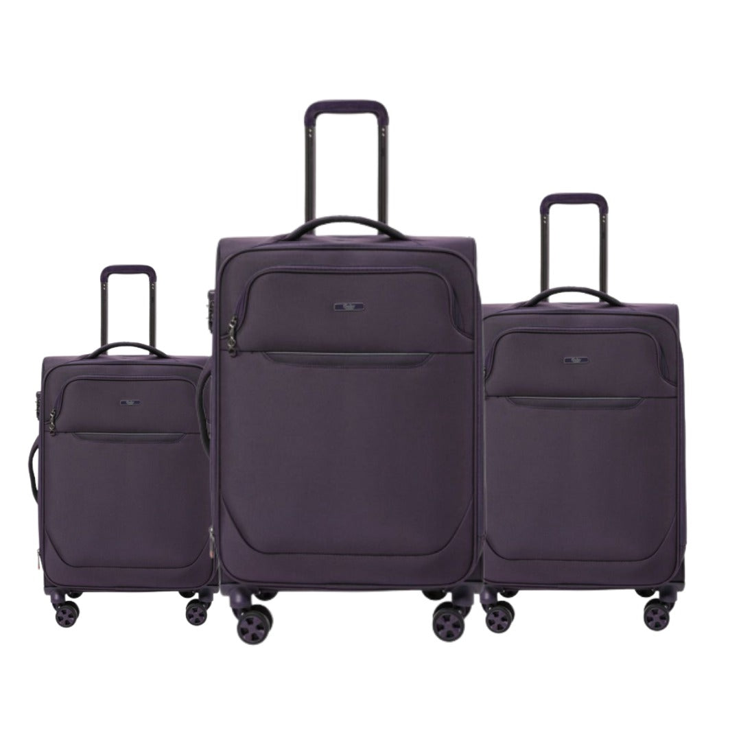 Purple  Goby London Carry-On Luggage Suitcase 3Pcs Sets On Wheels Oxford Luggage 3006