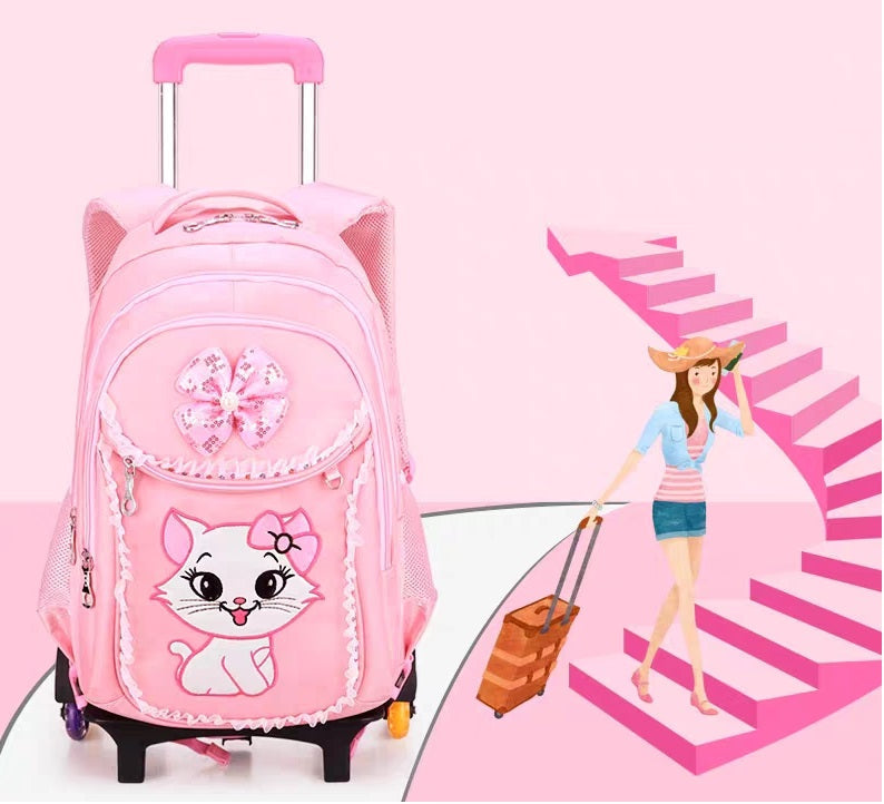 Pink School Bag with Trolley Sleeve for Kids - Model 4136